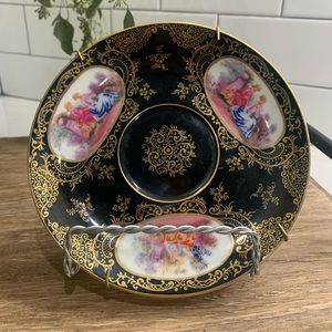 Lefton China Victorian Black and Gold Side Plate Wall Plate Antique WK913
